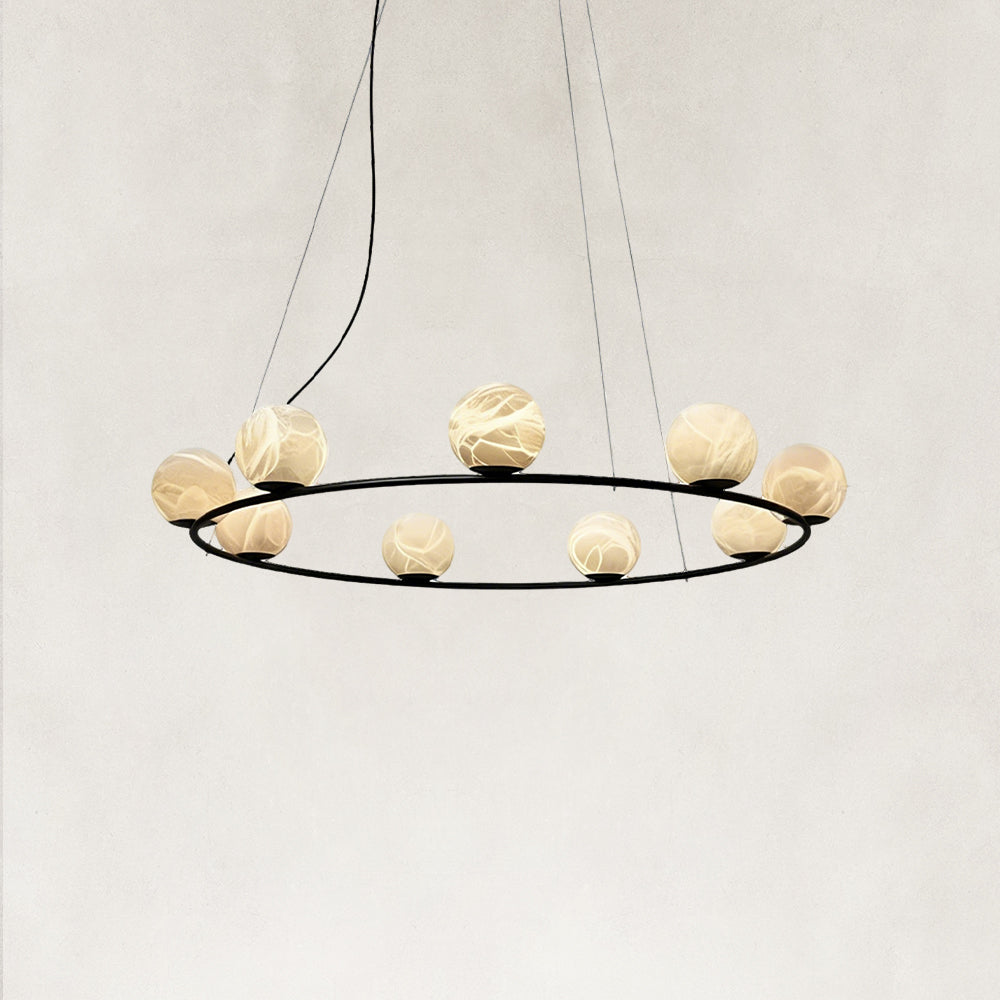 Orbital Cluster Alabaster 9-Light Chandelier 39"D