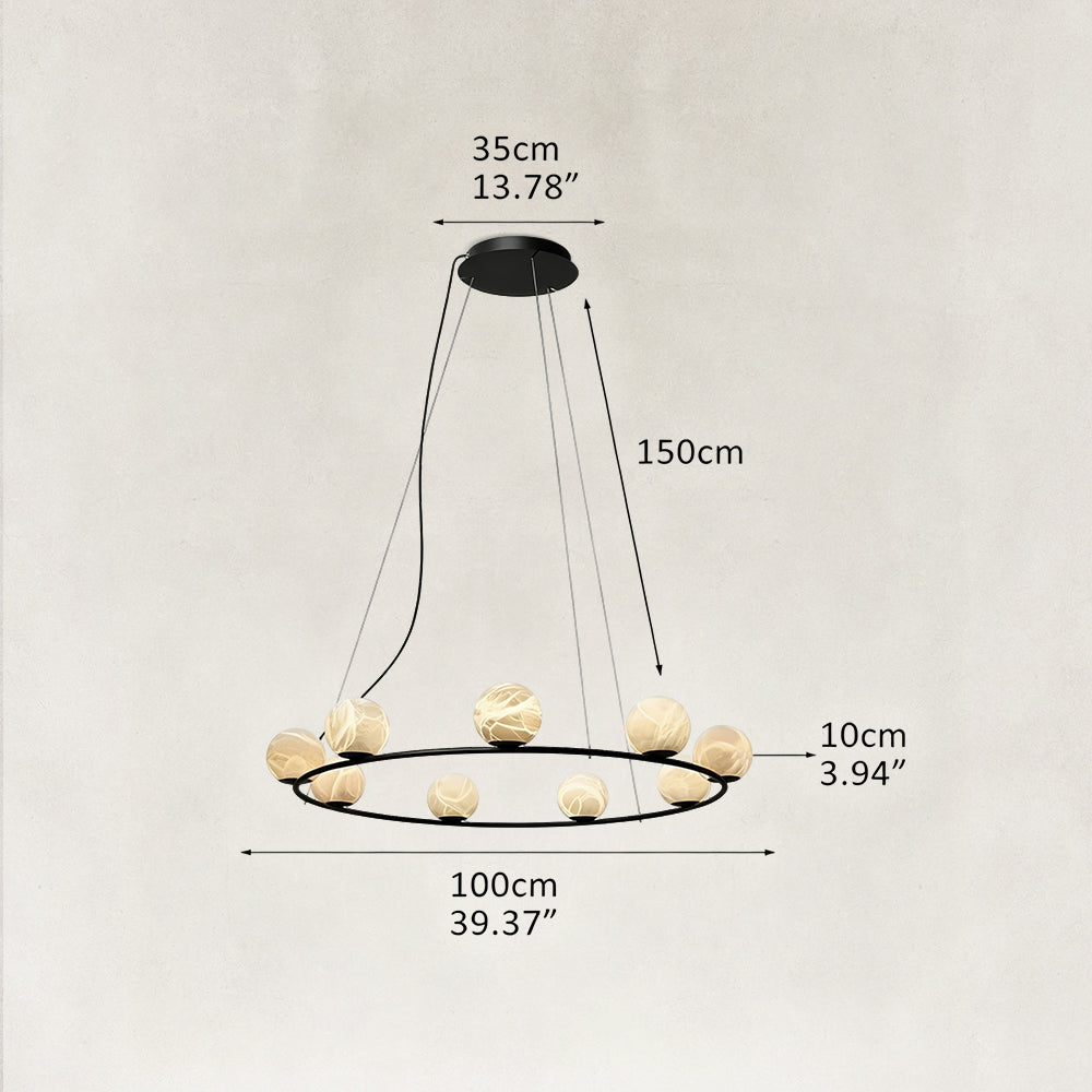 Orbital Cluster Alabaster 9-Light Chandelier 39"D