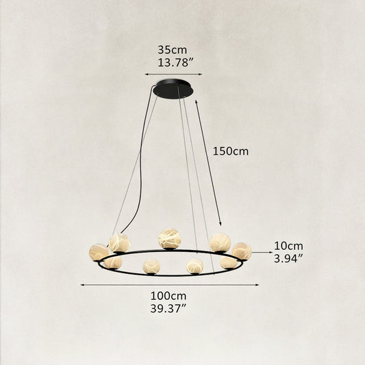 Orbital Cluster Alabaster 9-Light Chandelier 39"D