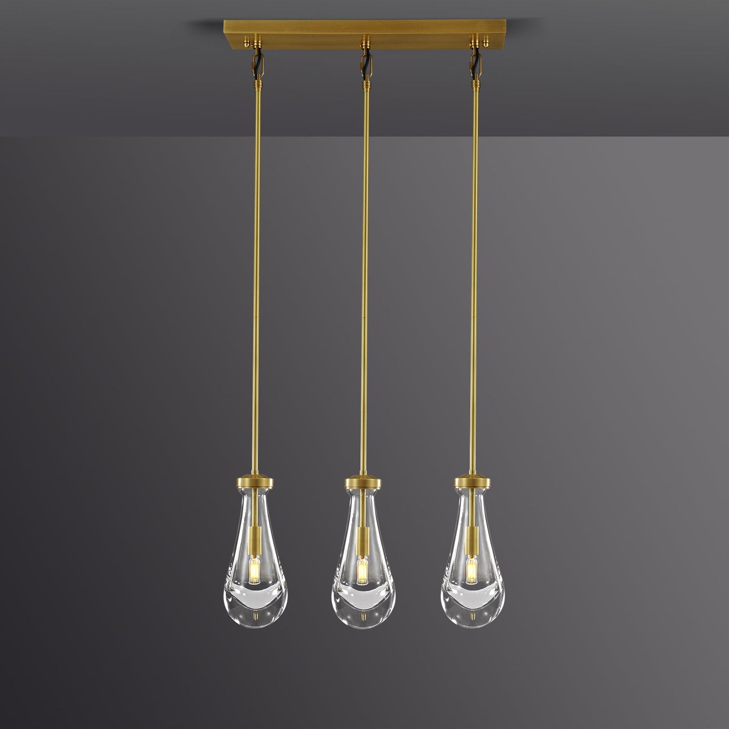 Raindrop Linear Dining Room Chandelier 3 Lights 22"L