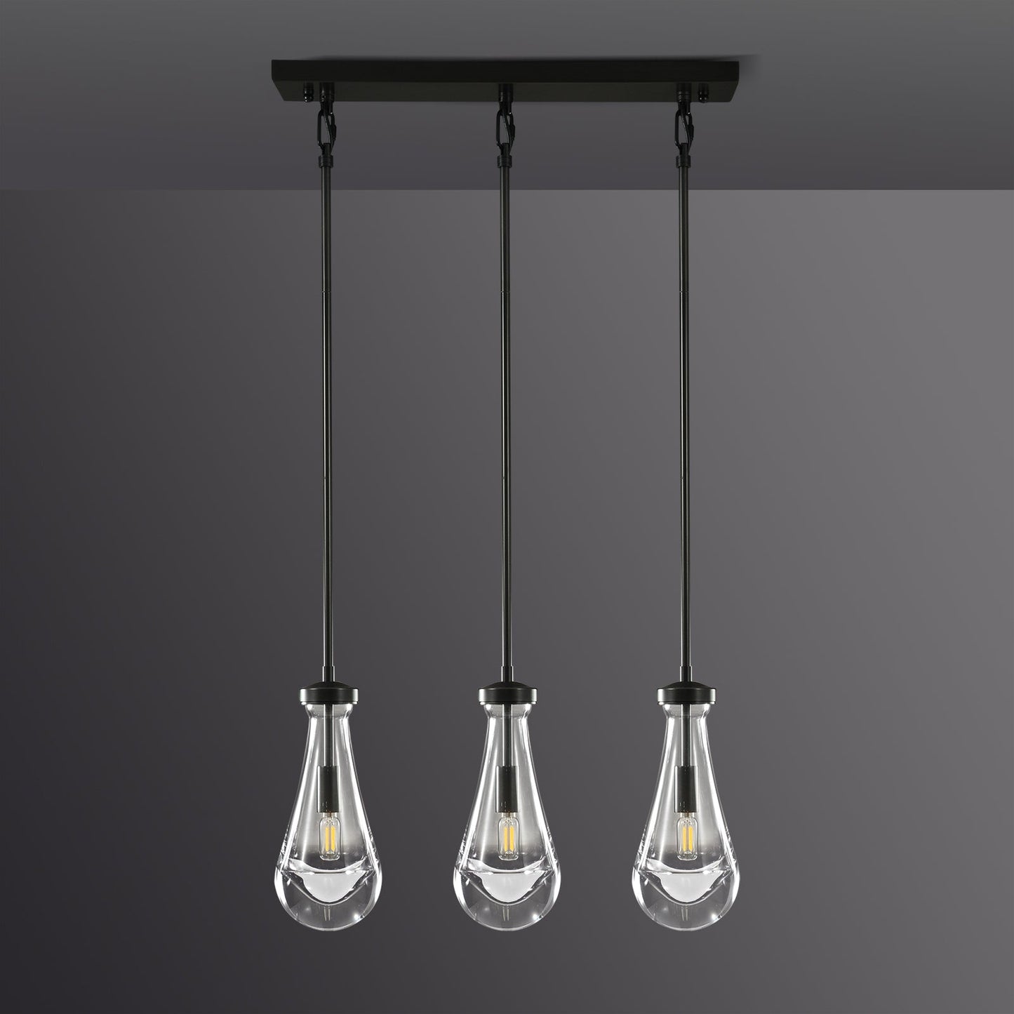 Raindrop Linear Dining Room Chandelier 3 Lights 22"L