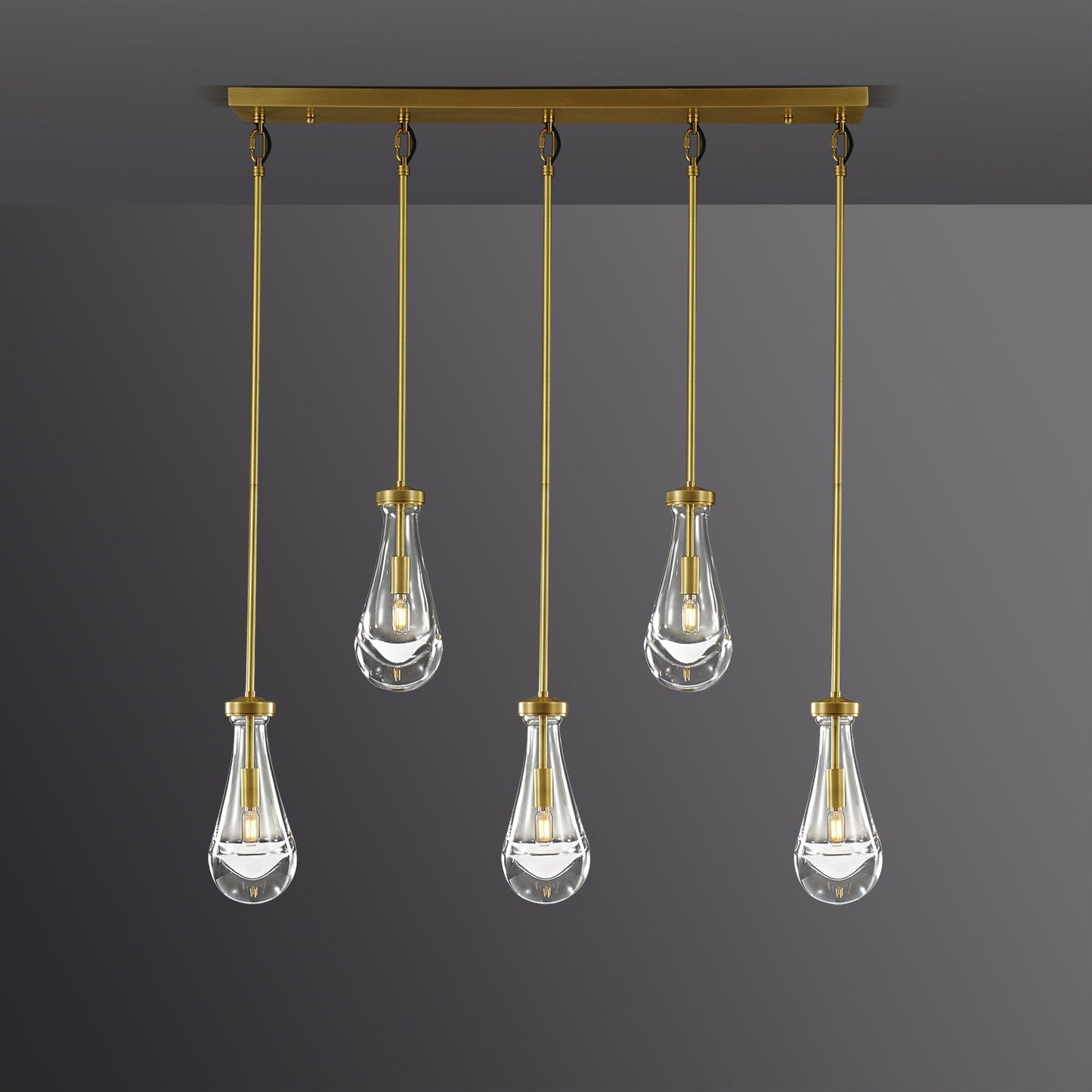 Raindrop Linear Dining Room Chandelier 5 Lights 36"L