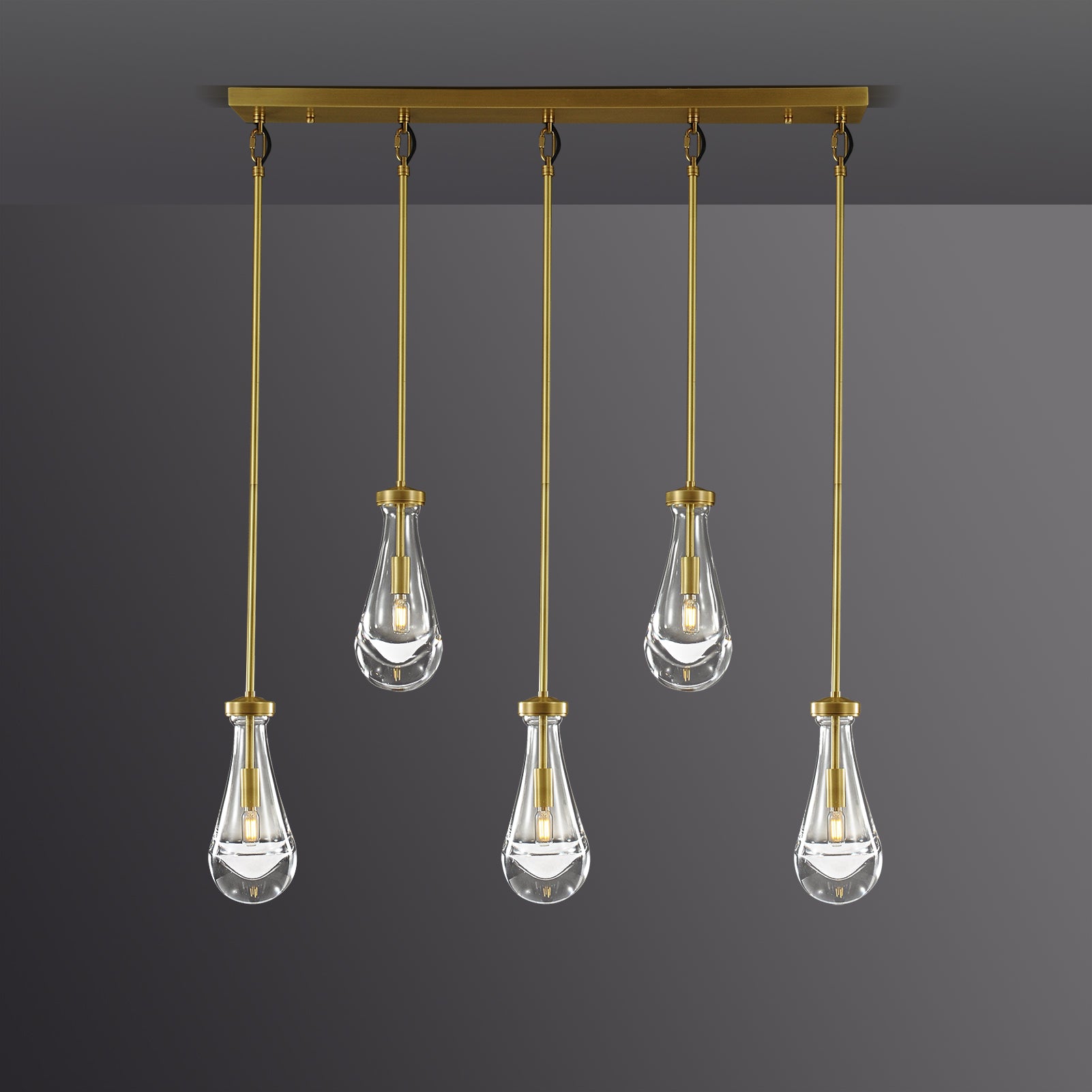Raindrop Linear Dining Room Chandelier 5 Lights 36"L