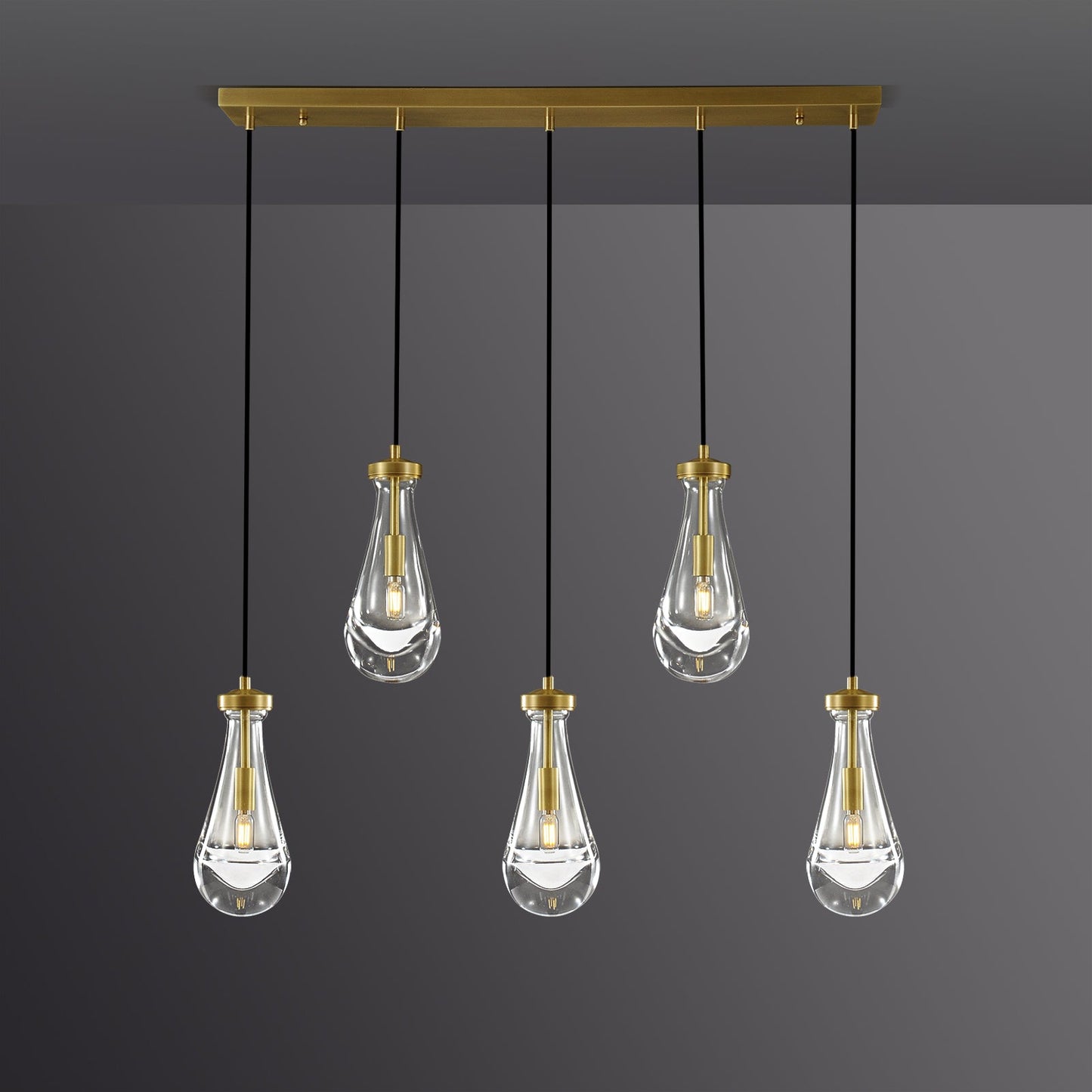 Raindrop Linear Dining Room Chandelier 5 Lights 36"L