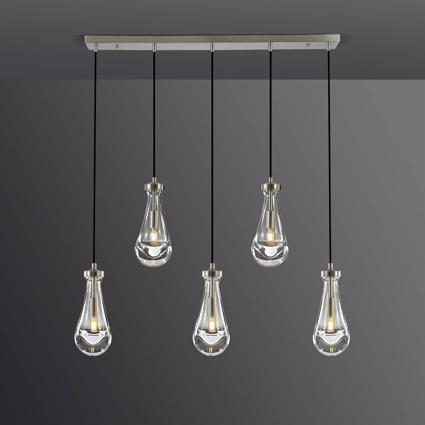 Raindrop Linear Dining Room Chandelier 5 Lights 36"L