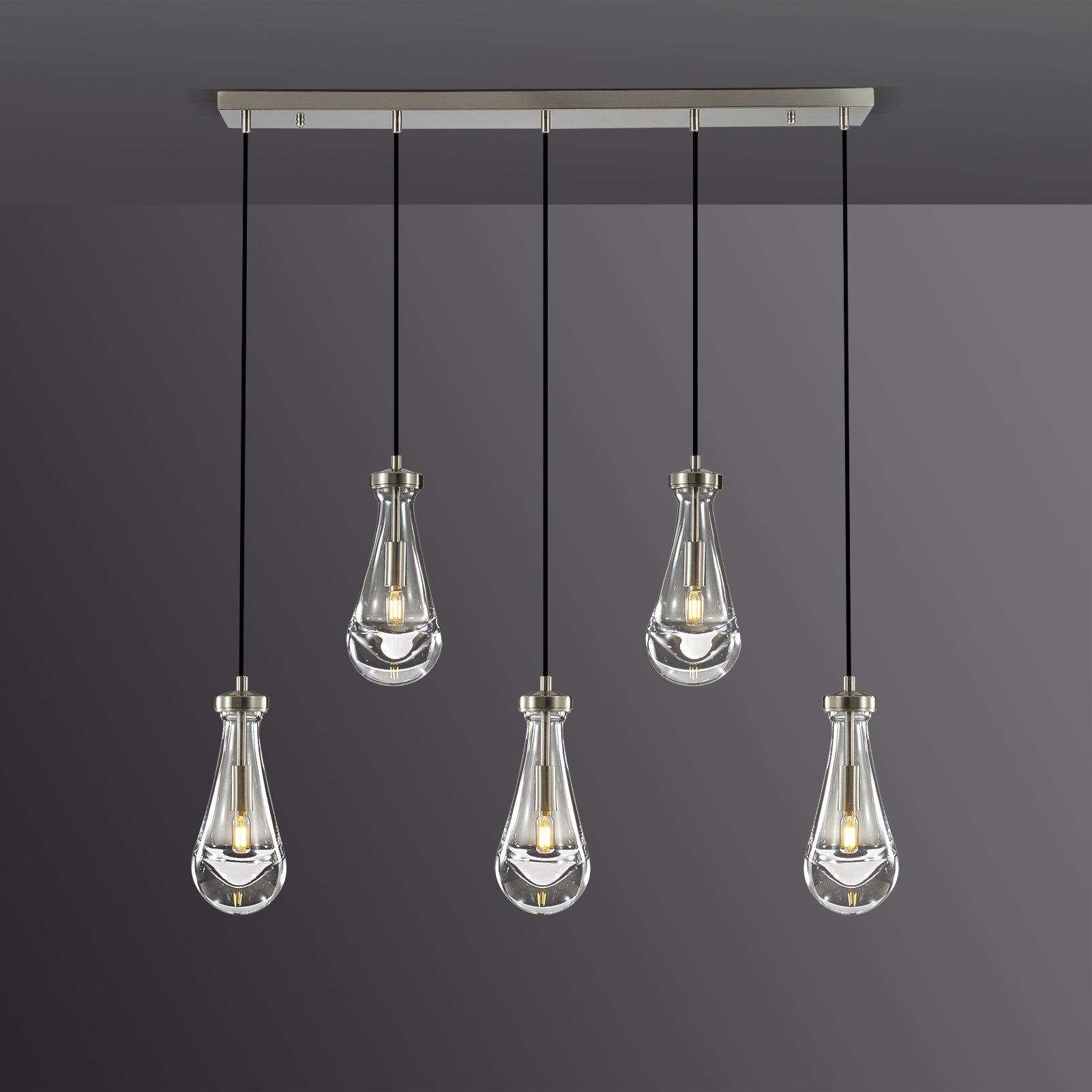 Raindrop Linear Dining Room Chandelier 5 Lights 36"L