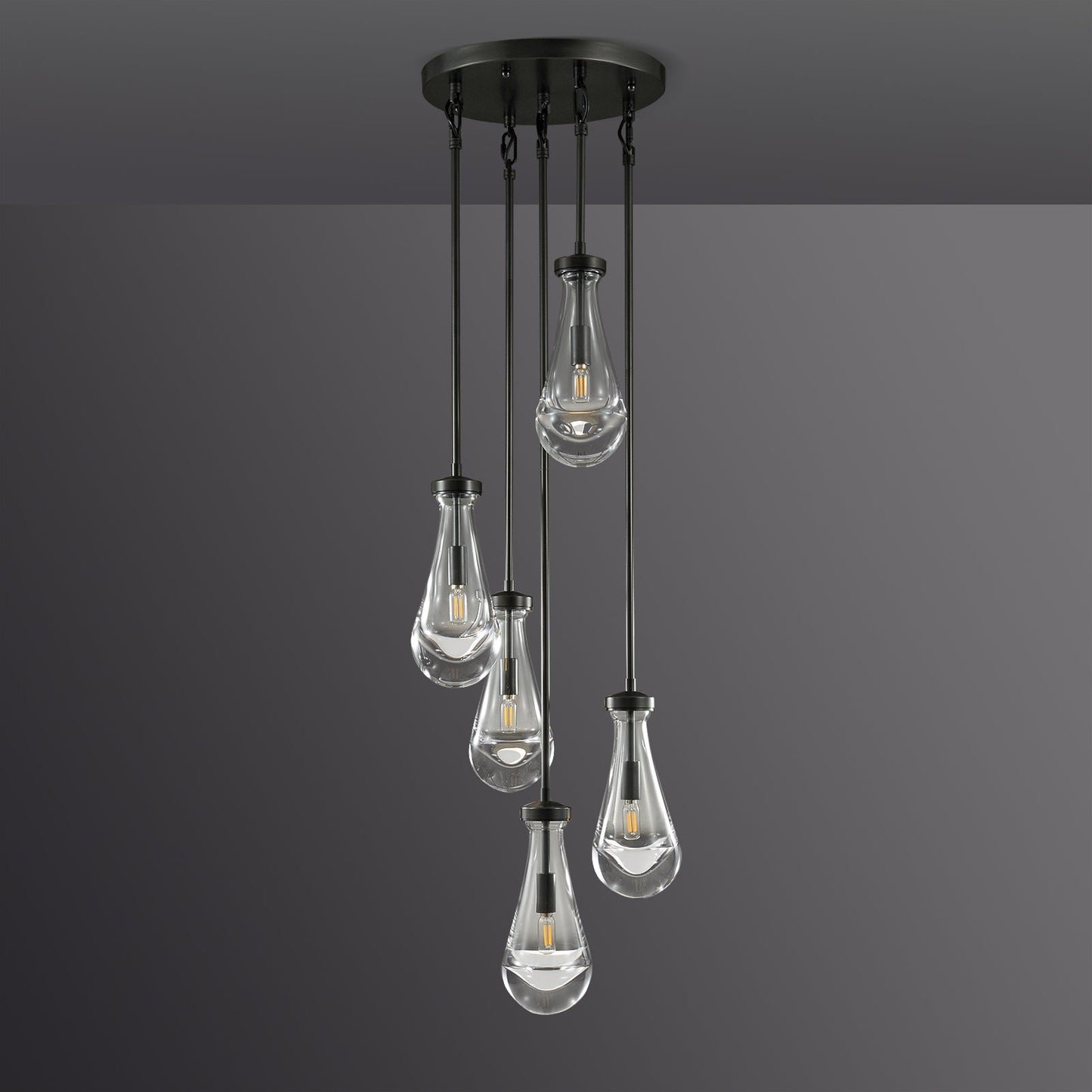 Raindrop Round Bedroom Chandelier 5 Lights 14"D