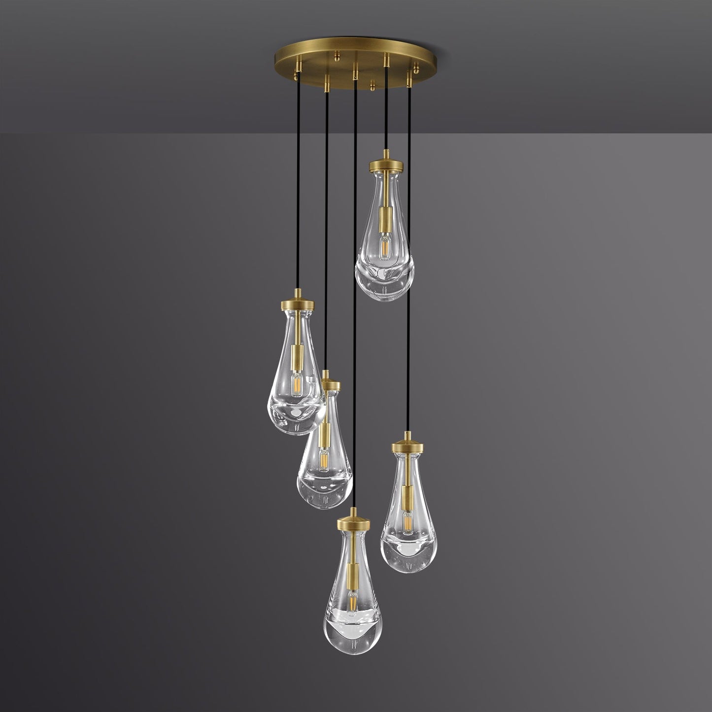 Raindrop Round Bedroom Chandelier 5 Lights 14"D