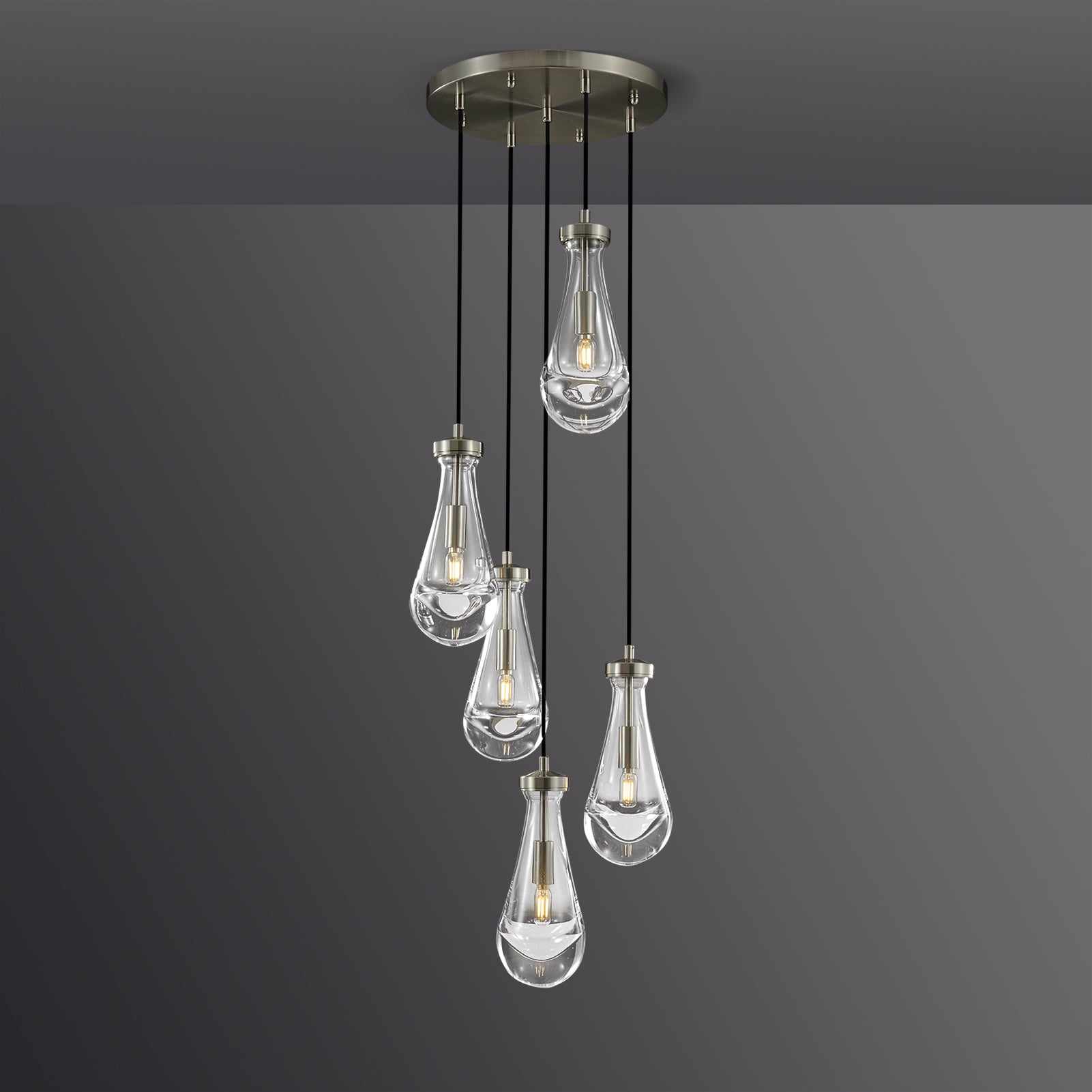 Raindrop Round Bedroom Chandelier 5 Lights 14"D