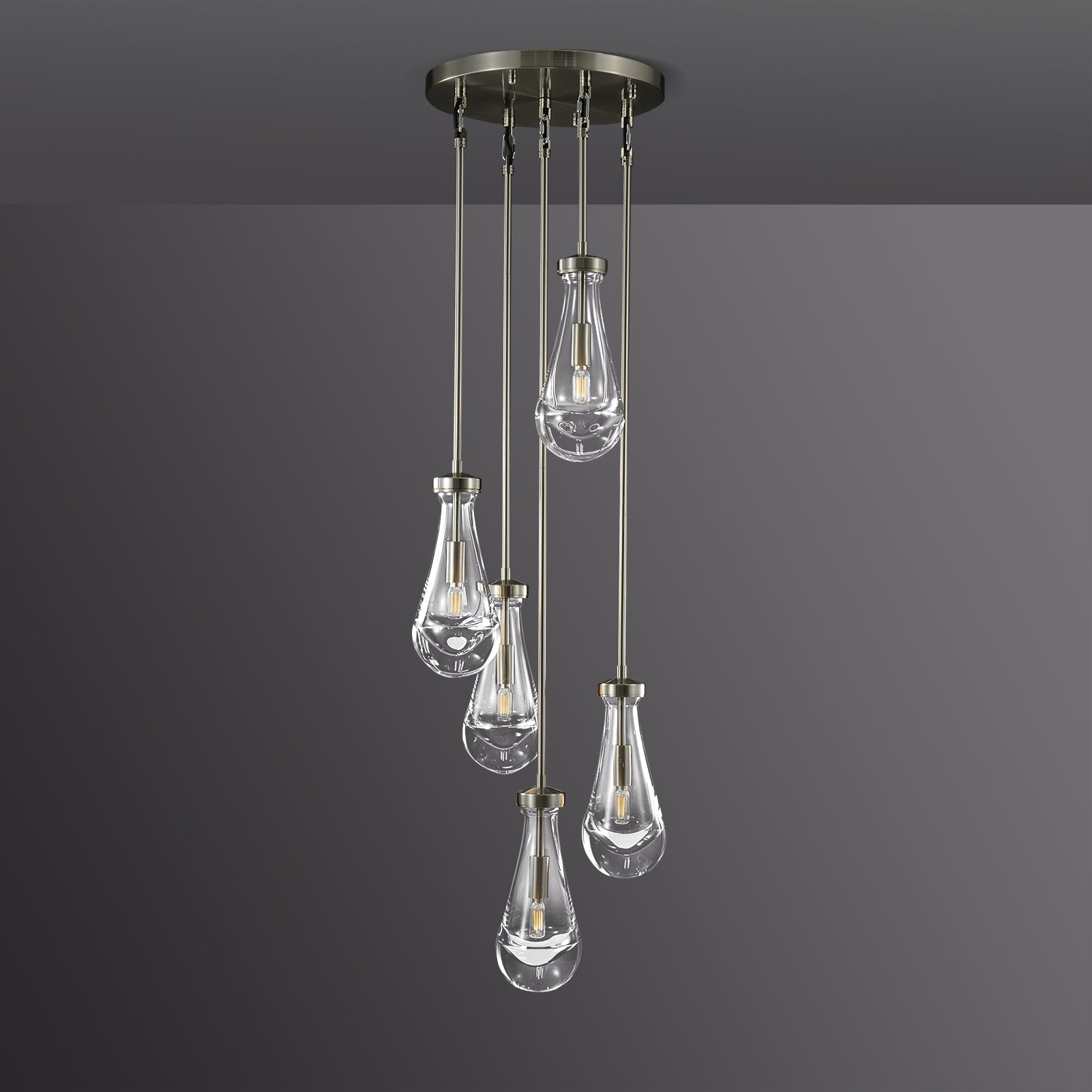 Raindrop Round Bedroom Chandelier 5 Lights 14"D