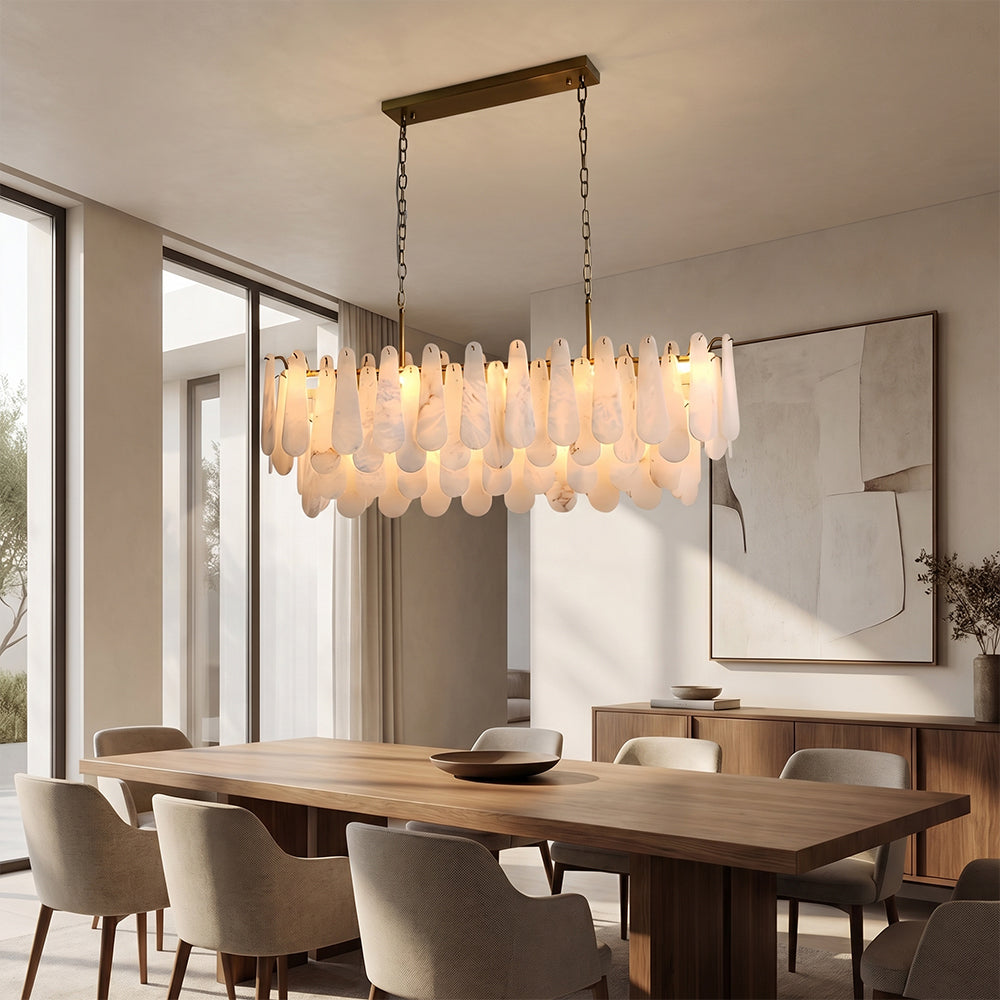 Raine Natural Alabaster Linear Tiered Chandelier 47“W