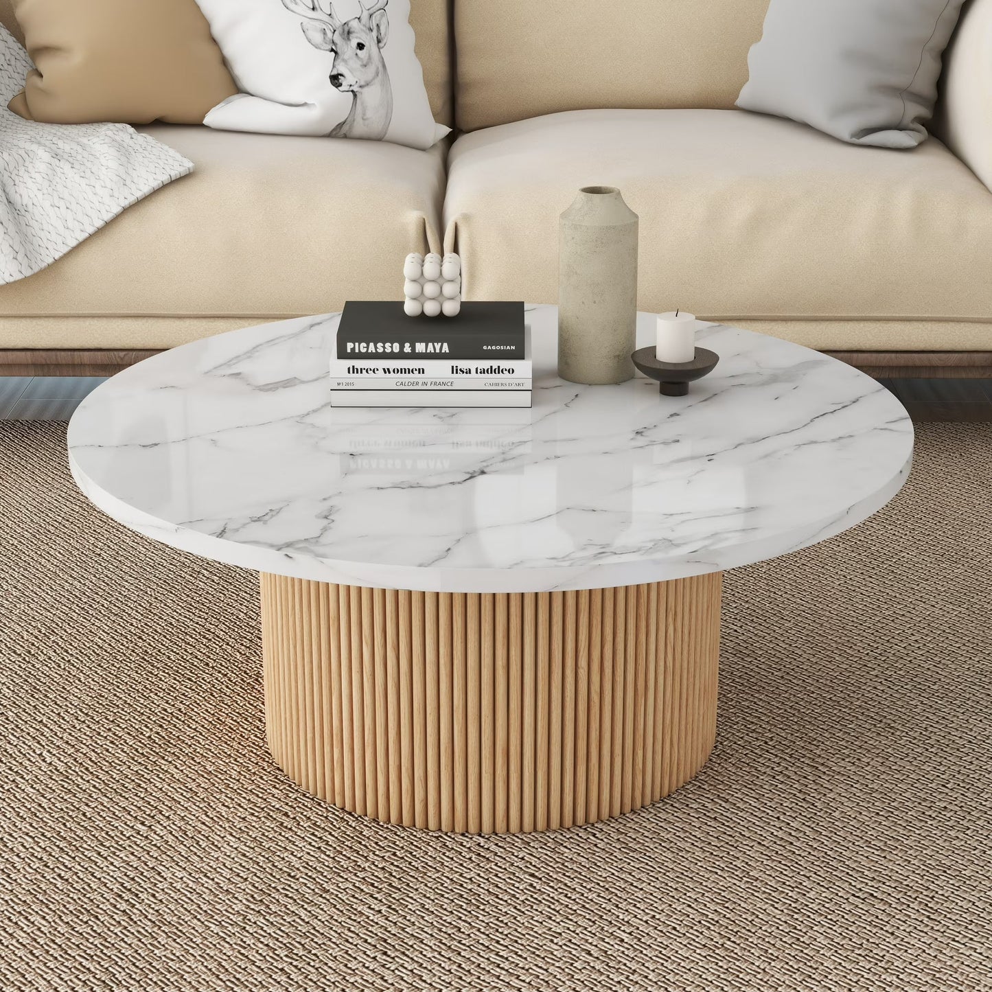 SHYFOY 35" Modern Round Marble Coffee Table
