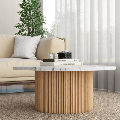 SHYFOY 35" Modern Round Marble Coffee Table