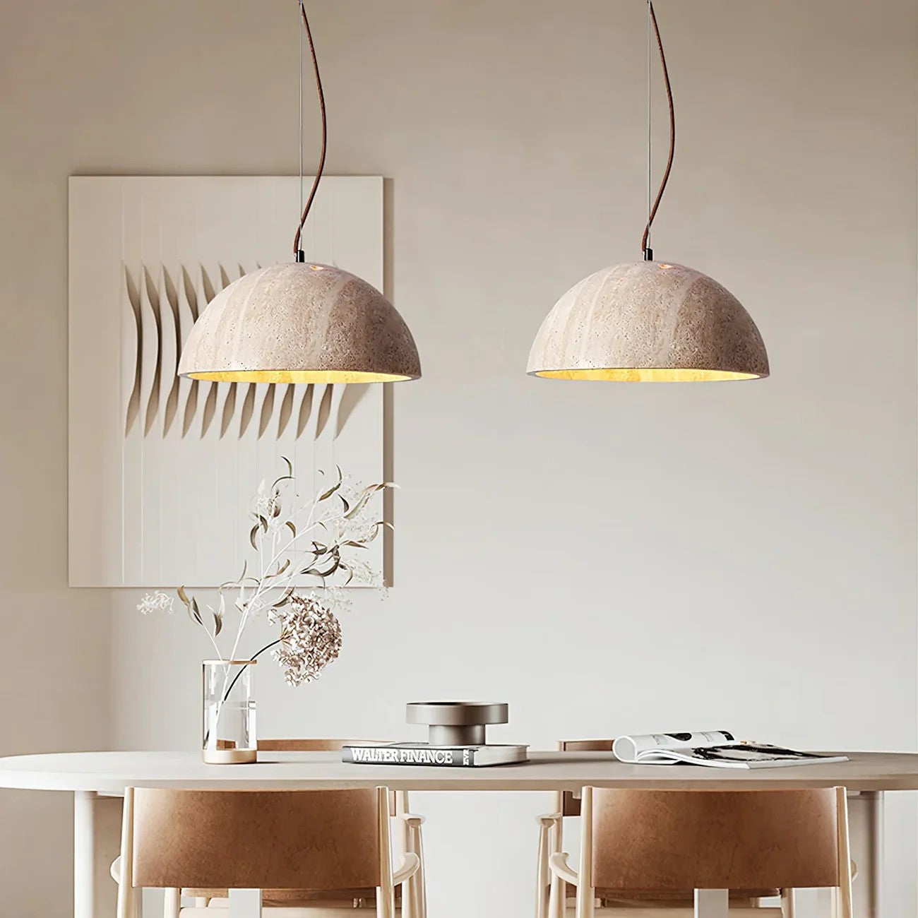 Semicircular Travertine Crescent Glow Pendant Lamp