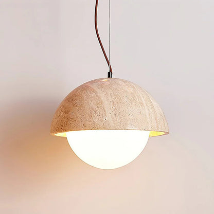 Semicircular Travertine Crescent Glow Pendant Lamp