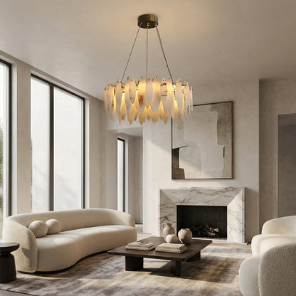 Halo Modern Natural Alabaster Ring chandelier 24"D
