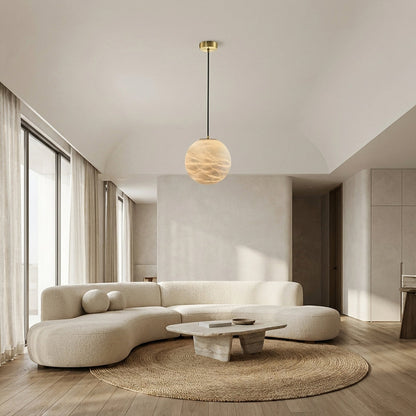 Cove Modern Natural Alabaster Single Globe Pendant Light 9.8"D
