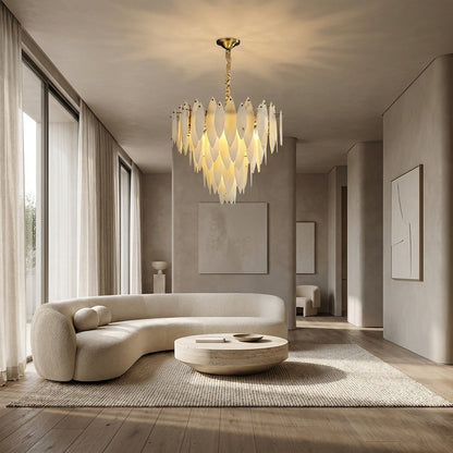 Halo Modern Natural Alabaster Tiered Ring Chandelier 24"D