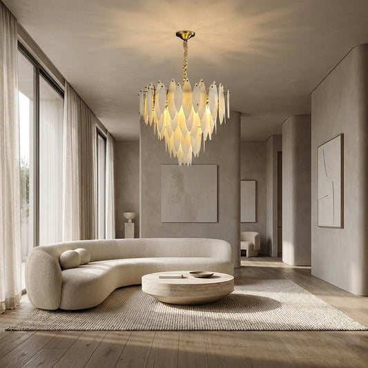 Halo Modern Natural Alabaster Tiered Ring Chandelier 24"D