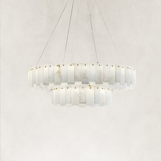 Serene Pillar Natural Alabaster 2-Tier Ring chandelier 32"D
