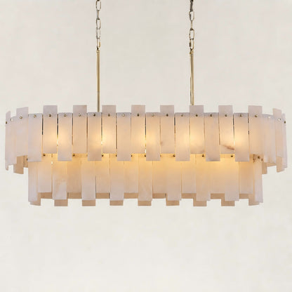Solara Alabaster 2-Tier Rectangular Chandelier 40"W