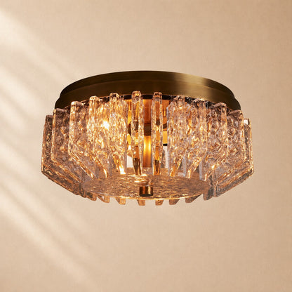 Steele Deco Brass Flush Mount with Textured Glass Panels