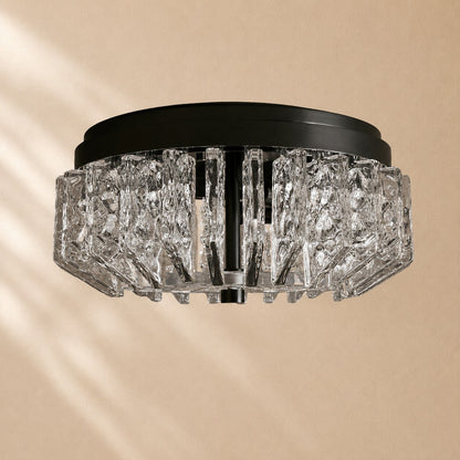 Steele Deco Brass Flush Mount with Textured Glass Panels