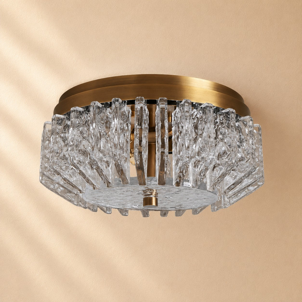 Steele Deco Brass Flush Mount with Textured Glass Panels