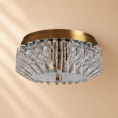 Steele Deco Brass Flush Mount with Textured Glass Panels