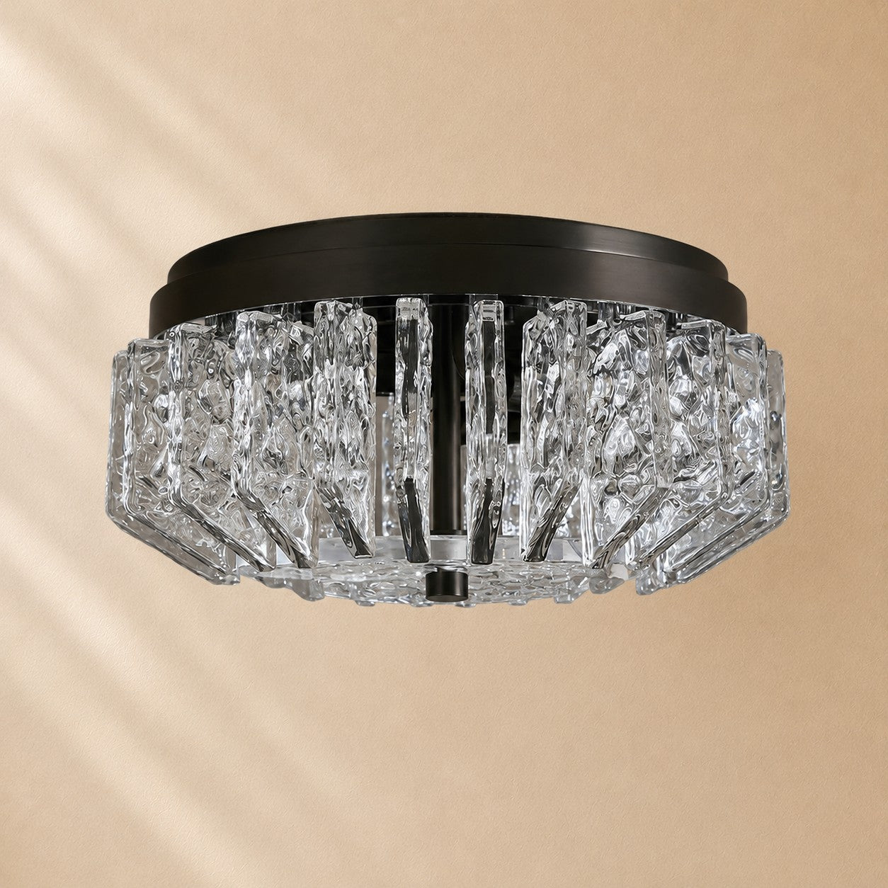 Steele Deco Brass Flush Mount with Textured Glass Panels