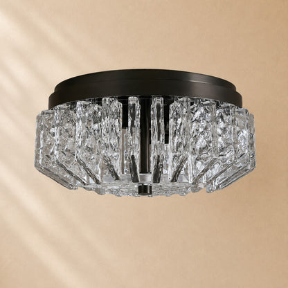 Steele Deco Brass Flush Mount with Textured Glass Panels