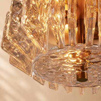 Steele Deco Brass Flush Mount with Textured Glass Panels