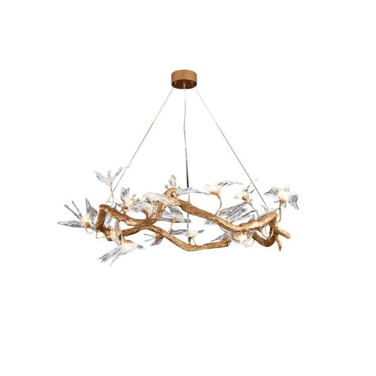 Swallow Glass Tree Branch Round Chandelier