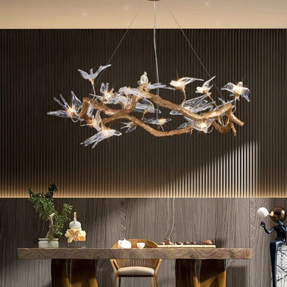 Swallow Glass Tree Branch Round Chandelier