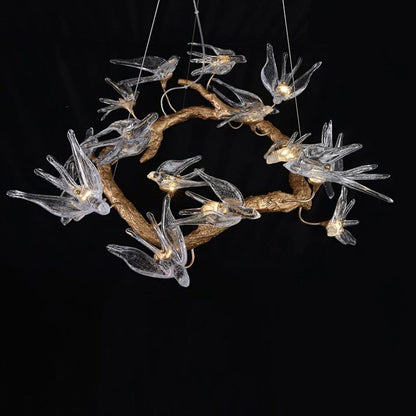 Swallow Glass Tree Branch Round Chandelier