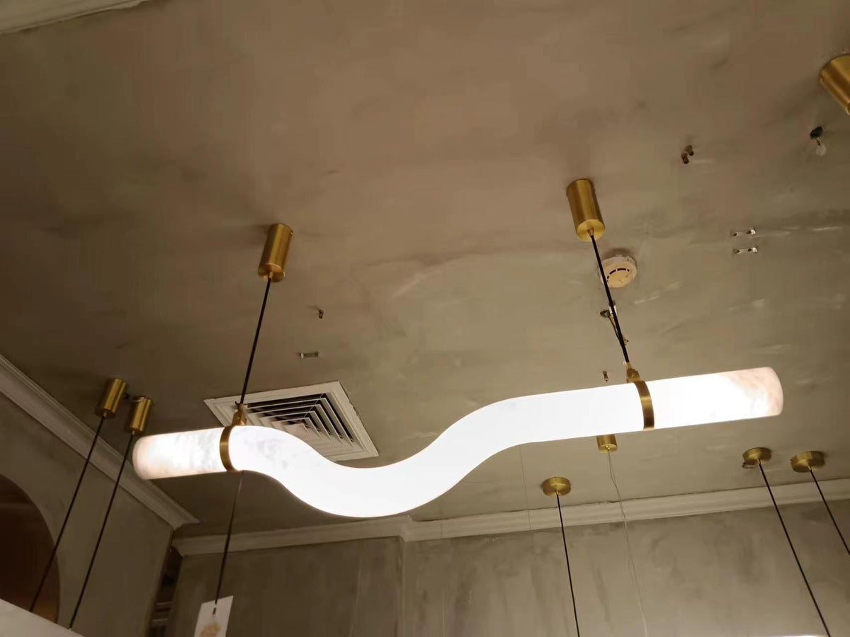 Verve Double Wave Alabaster Tube Pendant Light