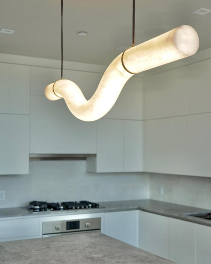 Verve Double Wave Alabaster Tube Pendant Light