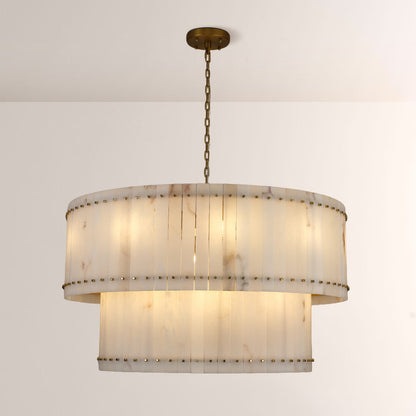 Mervin Alabaster Round 2-Tiered Chandelier 60"