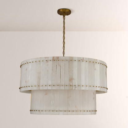 Mervin Alabaster Round 2-Tiered Chandelier 60"