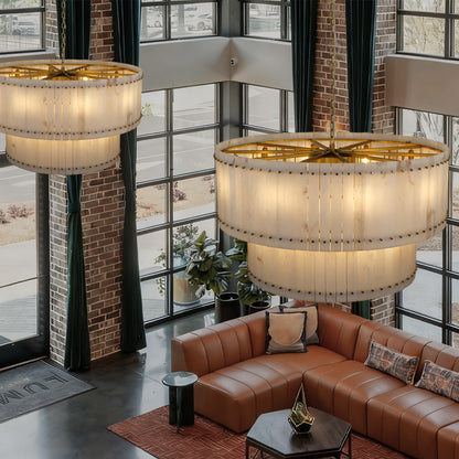 Mervin Alabaster Round 2-Tiered Chandelier 60"